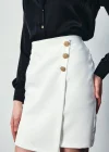 Kruvaze Düğme Detaylı Etek - Ekru