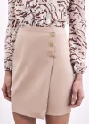 Kruvaze Düğme Detaylı Etek - Bej