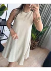 Sıfır Kol Keten Elbise