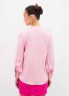 V Yaka Saten Bluz - PEMBE