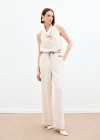 Örgü Kemerli Pantolon - Bej