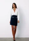 Aksesuar Detaylı Tüvit Etek - LACİVERT