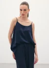 Askılı Saten Bluz - Lacivert