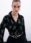 Baskılı Klasik Gömlek - Gold