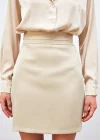 Bel Detaylı Mini Saten Etek - Bej