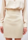 Bel Detaylı Mini Saten Etek - Bej