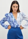 Çiçek Desenli Bodysuit Bluz - İNDİGO