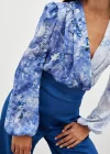 Çiçek Desenli Bodysuit Bluz - İNDİGO