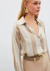 Çizgi Desenli Gömlek - Bej