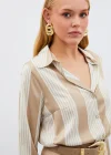 Çizgi Desenli Gömlek - Bej