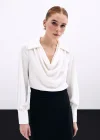 Degaje Yaka İncili Salaş Bluz - Ekru