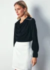 Degaje Yaka İncili Salaş Bluz - SİYAH