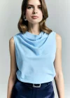 Degaje Yaka Kolsuz Bluz - Mavi