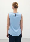 Degaje Yaka Saten Bluz - Mavi