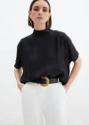 Desenli Salaş Bluz - Siyah