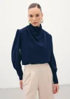 Drape Detaylı Bluz - Lacivert