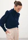 Drape Detaylı Bluz - Lacivert