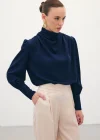 Drape Detaylı Bluz - Lacivert