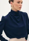 Drape Detaylı Bluz - Lacivert