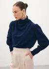 Drape Detaylı Bluz - Lacivert