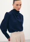 Drape Detaylı Bluz - Lacivert
