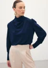 Drape Detaylı Bluz - Lacivert