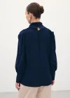 Drape Detaylı Bluz - Lacivert