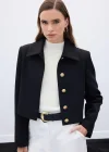 Düğmeli Kısa Ceket - Siyah