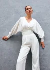Geniş Kol Saten Bluz - Ekru