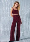 Kemerli Payet Pantolon - Bordo