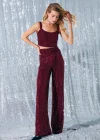 Kemerli Payet Pantolon - Bordo