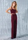 Kemerli Payet Pantolon - Bordo