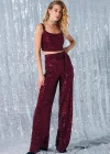 Kemerli Payet Pantolon - Bordo