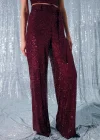 Kemerli Payet Pantolon - Bordo
