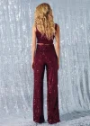 Kemerli Payet Pantolon - Bordo