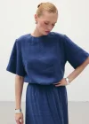 Kısa Kollu Salaş Bluz - İndigo