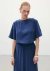 Kısa Kollu Salaş Bluz - İndigo