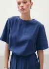 Kısa Kollu Salaş Bluz - İndigo