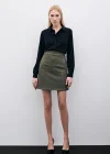 Kısa Süet Etek - Haki