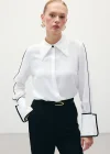 Klasik Manşetli Kontrast Gömlek - Ekru