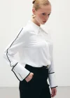 Klasik Manşetli Kontrast Gömlek - Ekru