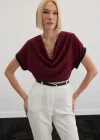 Kollar Taş Detaylı Salaş Bluz - Bordo
