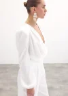Kruvaze Desenli Bodysuit Bluz - Ekru