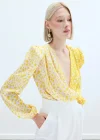 Kruvaze Desenli Bodysuit - Sarı-Ekru