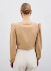 Kruvaze Vatkalı Bodysuit - Camel