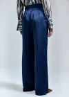Lisa Kemer Detaylı Saten Pantolon - Lacivert