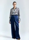 Lisa Kemer Detaylı Saten Pantolon - Lacivert