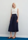 Pileli Midi Etek - Lacivert