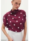 Puantiye Desenli Bluz - Bordo