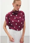 Puantiye Desenli Bluz - Bordo